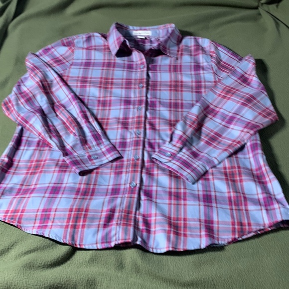 Coldwater Creek Tops - Coldwater Creek plaid, long sleeve,button-up shirt.  Blue, purple, red. Size L.
